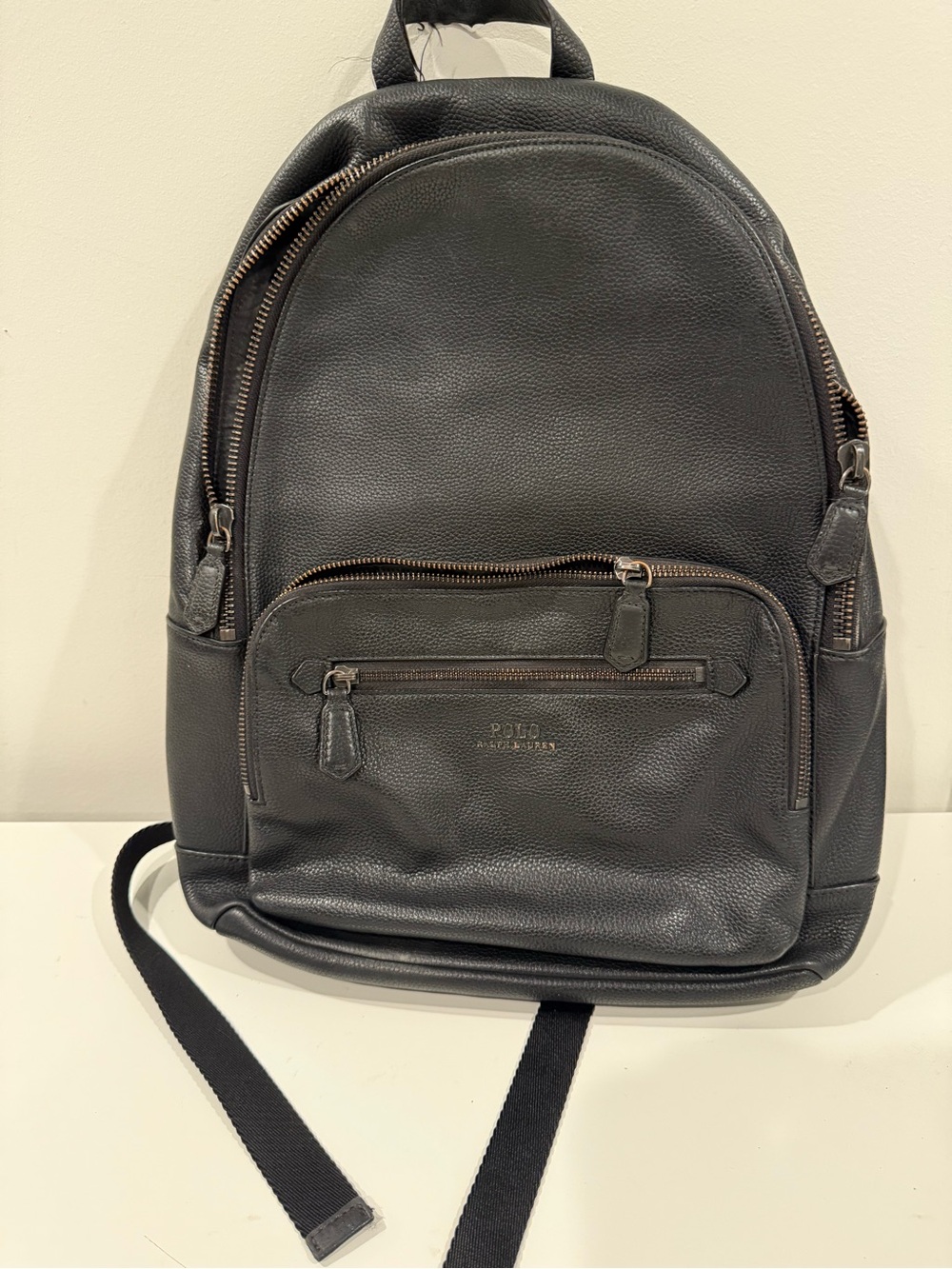 Men’s Polo Ralph Lauren black leather backpack